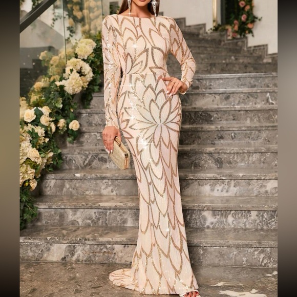 Luxurious zip back mermaid hem sequins formal party evening prom dress - Picture 6 of 8